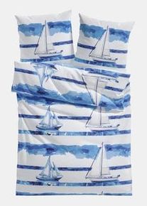 bonprix Lenjerie de pat din linou, albastru, 1x 80/80 cm, 1x 135/200 cm