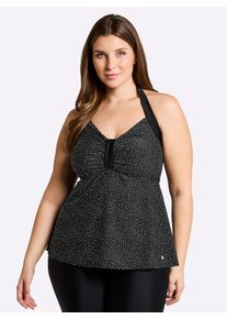 sheego Damen Tankini-Oberteil mit P&uuml;nktchenprint in schwarz-wei&szlig;-getupft ,Gr&ouml;&szlig;e 50E, Witt, 80% Polyamid, 20% Elasthan. Netzware: 85% Polyamid, 15% Elasthan