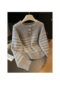 Autumn Winter Women's Striped Wool Cashmere Sweater, Loose Warm Knitted Pullover Base Shirt