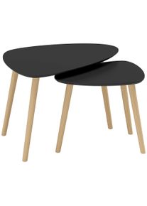 HOMCOM Set of 2 Scandinavian Nesting Coffee Tables with Wooden Legs and Wood Tops, Black | Aosom Ireland