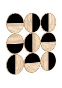 HOMCOM Geometric Decorative Wall Art Modern 3D Ornament 60x60 cm with Plastic Mirror Black and Natural Wood | Aosom Ireland