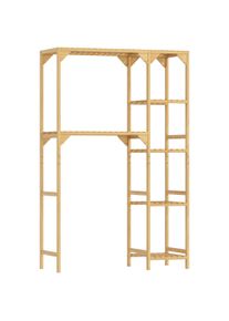 HOMCOM Washing machine shelf, multiple open compartments, for laundry, accessories, bamboo wood | Aosom Ireland