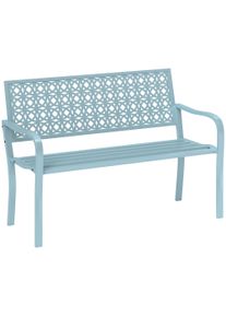 Outsunny 2-Seater Garden Bench, Steel Outdoor Bench with Openwork Backrest, 127 x 63 x 85 cm, blue | Aosom Ireland