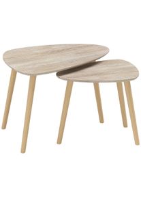 HOMCOM Set of 2 Scandinavian nesting coffee tables with wooden legs and wooden tops, natural finish | Aosom Ireland