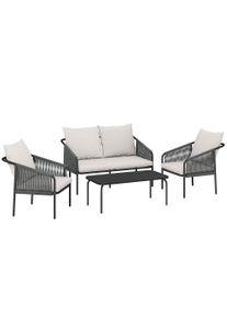 Outsunny Garden furniture set 4-piece Polyrattan lounge set with two-seater 2 armchairs coffee table removable cushions with ties | Aosom Ireland