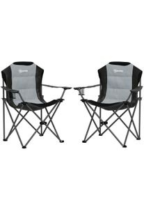 Outsunny Set of 2 Padded High-Back Folding Camping Chairs with Cup Holder, 120 kg Capacity, Dark Gray | Aosom Ireland