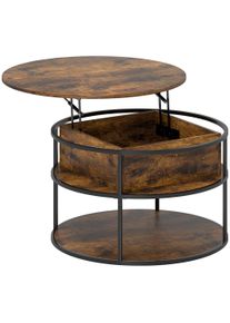 HOMCOM Lift Top Coffee Table, Round Coffee Table with Storage Shelf, Hidden Compartment and Steel Frame for Living Room, Home Office, Brown | Aosom Ireland