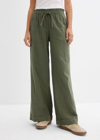 Pantalon taille &eacute;lastiqu&eacute;e en gaze de coton - vert - taille 42 - 100% coton - bonprix