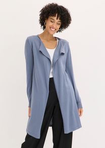 Long gilet en maille de coton m&eacute;lang&eacute; - bleu - taille 58/60 (3XL) avec coton - bonprix