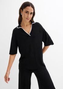 T-shirt polo en maille fine - noir - taille 50/52 (XL) - viscose - bonprix