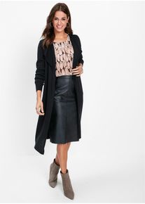 Long gilet en maille de coton m&eacute;lang&eacute; - noir - taille 42/44 (M) avec coton - bonprix