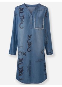 Dames Zomerjurk van temperatuur- en vochtregulerend materiaal in blue-bleached/zwart bedrukt ,maat 36, WITT, 100% Lyocell