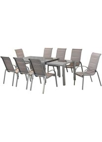 Garten-Essgruppe Merxx "Amalfi di Lusso", braun (silber, diamantbraun), Polyester, Aluminium, Polyester, Sitzm&ouml;bel-Sets, Garten-Essgruppe, mit 8 Sesseln und verstecktem zweitem Tisch zur Erweiterung