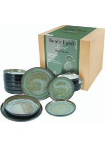 Teller-Set Creatable "Nordic Fjord", gr&uuml;n, 18 Stk., Steinzeug, Geschirr-Sets, Teller-Set, je 6 Speiseteller 26 cm, Suppenteller 22,5 cm, Dessertteller 19,5 cm