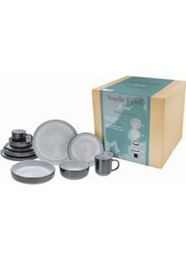 Kombiservice Creatable "Nordic Fjord", grau, 10 Stk., Steinzeug, Geschirr-Sets, Kombiservice, je 2 Speiseteller, Suppenteller, Dessertteller, Schalen, Kaffeebecher