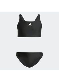 Bustier-Bikini adidas Performance "3-STREIFEN V-BACK KIDS BIKINI", M&auml;dchen, Gr. 140, N-Gr, schwarz-wei&szlig; (schwarz, wei&szlig;), Obermaterial: 78% Polyamid, 22% Elasthan, Bikini-Sets Bustier-Bikini, zweiteiliges Set, mit mittelhohem elastischem Bund