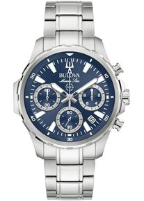 Chronograph Bulova "Marine Star Series B", silberfarben, blau, Armbanduhren, Damen, Chronograph, Quarzuhr, Armbanduhr, Herrenuhr, Edelstahlarmband, analog