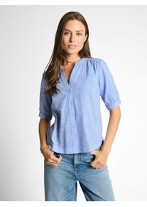 Klassische Bluse Tom Tailor, Damen, Gr. 38, dreamy blau, Web, Obermaterial: 100% Baumwolle, gemustert, regular fit normal, V-Ausschnitt, Blusen Klassische Bluse, mit Muster