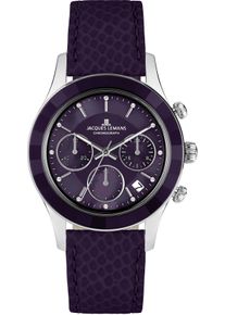 Chronograph Jacques Lemans "Venice", lila (violett, lila), Armbanduhren, Damen, Chronograph, Armbanduhr, Damenuhr, Lederarmband, Stoppfunktion, Datum, Perlmutt