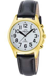 Funkuhr MASTER TIME "Sprechende Funkuhr", schwarz (schwarz, wei&szlig;), Armbanduhren, Damen, goldfarben, Funkuhr, Quarzuhr, Armbanduhr, Damenuhr, Lederarmband, analog