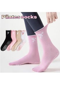 Dreamlikelin 1 Pair Women's Mid-Calf Pilates Socks Non-Slip Professional Yoga Socks Bow Print Fitness & Sports Socks