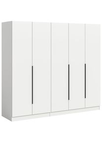 Mid.you , Wei&szlig; , Holzwerkstoff , Holzoptik , 5 F&auml;cher , 200x181x52 cm , FSC MIX , in verschiedenen Gr&ouml;&szlig;en erh&auml;ltlich , Schlafzimmer, Kleiderschr&auml;nke, Dreht&uuml;renschr&auml;nke