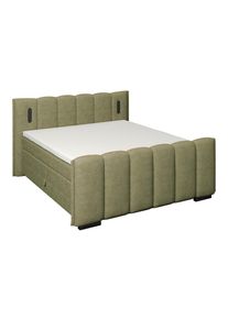 Luca Bessoni , Gr&uuml;n , Holz, Metall, Kunststoff, Textil, Holzwerkstoff , H2 + H3 , 160x220 cm , Bettkasten, gepolstertes Kopfteil, Beleuchtung, Topper durchgehend, in verschiedenen Gr&ouml;&szlig;en erh&auml;ltlich, Matratze geteilt , Schlafzimmer, Betten, Boxspringbetten