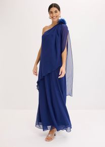 Abito da sera in chiffon fine con applicazione floreale, Blu, Taglia 54, bonprix