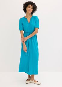 Abito midi in piquet di viscosa con inserto di satin, Blu, Taglia 50/52 (L), bonprix