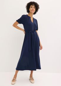 Abito midi in piquet di viscosa con inserto di satin, Blu, Taglia 58/60 (XXL), bonprix