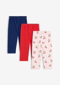Leggings a pinocchietto in misto cotone elasticizzato (pacco da 3), Rosso, Taglia 92, bonprix