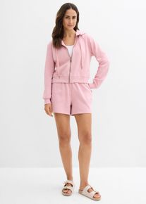 Felpa con zip e shorts in felpa di puro cotone biologico (set 2 pezzi), rosa, Taglia 46/48 (M), bonprix