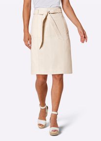 CREATION L PREMIUM Damen Lederrock mit verdecktem Gehschlitz in elfenbein ,Gr&ouml;&szlig;e 50, Witt, 100% Lammnappaleder