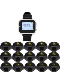 JINGLE BELLS 1pcs Watch Receiver 15Pcs Table Button Restaurant Pager Waiter Wireless Calling System for Plant Hospital Bar Cafe