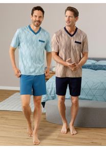 Heren Shorty's in marine bedrukt + topaas bedrukt ,maat 44/46, Witt, 100% Katoen