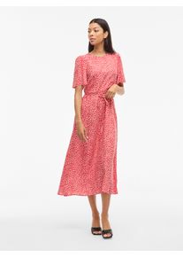 Druckkleid Vila "VIGRACE O-NECK S/S MIDI DRESS - NOOS", Damen, Gr. 38, N-Gr, hibiscus aop:dot sandshell, Web, Obermaterial: 100% Viskose, bedruckt, regular fit Midi, Rundhals, Kleider Druckkleid, Sommerkleid
