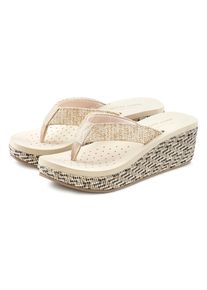 Badezehentrenner Venice Beach "Sandale, Badeschuh, Sommerschuhe, Badelatsche, Flip Flop, Badeschlappe", Damen, Gr. 40, beige, Obermaterial: 100% Textilmaterial. Decksohle: 100% Synthetik. Futter: 100% Textilmaterial. Laufsohle: 100% Synthetik, mehrfarbig, Schuhe Badezehentrenner, Zehentrenner mit geschm&uuml;cktem Keilabsatz VEGAN