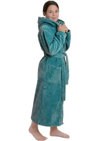 WEWO-Fashion Kinderbademantel WEWO FASHION "8514" Gr. 164, blau (ocean), L:108cm, Baumwoll-Mix, Hausm&auml;ntel, Kinderbademantel, mit kuscheliger Kapuze