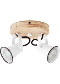 Brilliant Deckenspots "Seed", wei&szlig; (wei&szlig;, holzfarben), 2, H: 13cm, 1 Stk., Leuchten, 23 cm Ausladung, 2 x GU10, schwenkbar, Metall/Holz, wei&szlig;/holz hell, Deckenspots