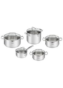 Topf-Set Tefal "Duetto+, Kochtopf Set mit Glasdeckel", silber (edelstahl), T&ouml;pfe, Topf-Set, Abgie&szlig;deckel, integrierte Messskala, induktionsgeeignet, rostfrei
