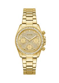 Multifunktionsuhr Guess "VICTORIA", goldfarben, creme, Armbanduhren, Damen, Multifunktionsuhr, Quarzuhr, Armbanduhr, Damenuhr, Edelstahlarmband, analog, Wochentag