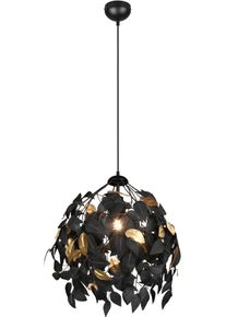 REALITY LEUCHTEN Kronleuchter "Leavy", schwarz (schwarz matt), 1, &Oslash; 38cm H: 150cm, 1 Stk., Leuchten, H&auml;ngelampe Blatt Design, Pendelleuchte exkl 1xE27 max 28W, Kronleuchter
