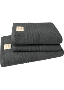 Handtuch Set Dyckhoff "Nature", grau (anthrazit), 3 Stk., Frottier, Frottier, Obermaterial: 100% Baumwolle, Handtuch-Sets, Handtuch Set, 3er Set: 2x Handt&uuml;cher, je 50 x 100 cm & 1x Badetuch 70 x 140 cm