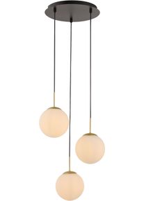 Pendelleuchte "Elorea - H&auml;ngelampe mit gro&szlig;en Glaskugeln", schwarz, messing, 3, &Oslash; 16cm H: 60cm, 1 Stk., LeGer Home by Lena Gercke, Leuchten, opal matt wei&szlig;, schwarz gold, Pendell&auml;ge einstellbar, E14, Rondell, Pendelleuchte