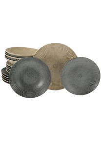 Teller-Set Creatable "Catania Mix, Teller Set 18-tlg.", mix, 18 Stk., Steinzeug, Geschirr-Sets, Teller-Set, Vintage Farben, Ausdrucksstarkes Relief, Handwerklicher Charakter