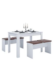 Essgruppe Vcm "Holz Essgruppe Tischgruppe Tisch B&auml;nke Esal XL", wei&szlig;, B:110cm T:70cm, Obermaterial: 100% Holz Wood., Sitzm&ouml;bel-Sets, Essgruppe