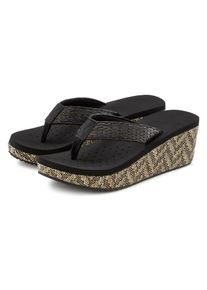 Badezehentrenner Venice Beach "Sandale, Badeschuh, Sommerschuhe, Badelatsche, Flip Flop, Badeschlappe", Damen, Gr. 39, schwarz, Obermaterial: 100% Textilmaterial. Decksohle: 100% Synthetik. Futter: 100% Textilmaterial. Laufsohle: 100% Synthetik, mehrfarbig, Schuhe Badezehentrenner, Zehentrenner mit geschm&uuml;cktem Keilabsatz VEGAN, Topseller