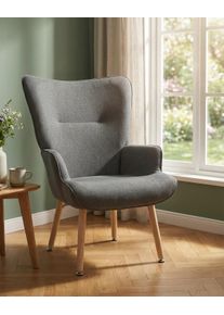 Relaxsessel Inosign "KEADY, Hochlehnsessel, TV-Sessel", grau (anthrazit), B:68cm H:100cm T:73cm, Metallgestell, Holzrahmen, Komfortschaum, Bezug, Holzf&uuml;&szlig;e, Sessel, Relaxsessel, Relaxsessel, Ohrensessel mit stabilem Echtholzgestell