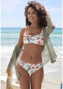 Bustier-Bikini-Top Lascana "Salsa", Gr. 42, Cup C/D, beige (creme bedruckt), Recycling-Polyamid, gebl&uuml;mt, Bikini-Oberteile Bustier-Bikini-Top, mit tollem Blumenprint