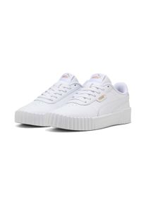 Sneaker Puma "CARINA 30 JR", M&auml;dchen, Gr. 35,5, wei&szlig; (Puma wei&szlig;, Puma gold), Leder, Schuhe Sneaker, mit Schn&uuml;rung, leicht profiliertes Laufsohlenprofil, f&uuml;r Jugendliche